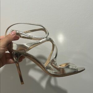 Jimmy Choo Silver Strappy Heels for Formal Occasions